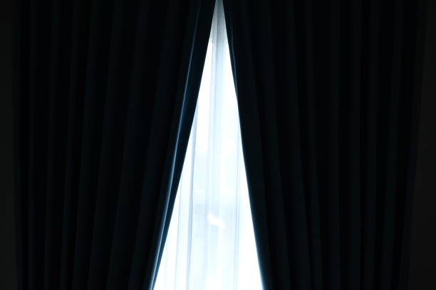 black and white curtain in the room black and white curtain in the room blockout curtains for winter stock pictures, royalty-free photos & images